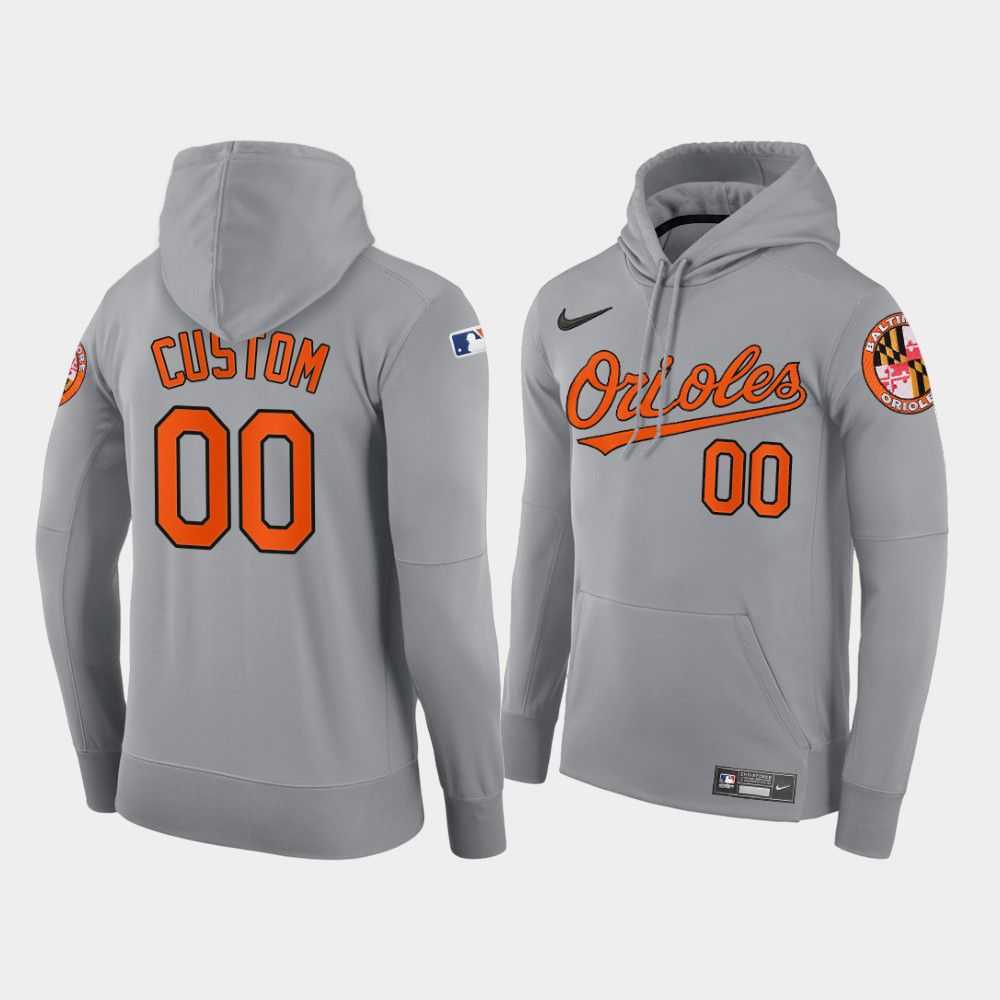 Men Baltimore Orioles 00 Custom gray road hoodie 2021 MLB Nike Jerseys